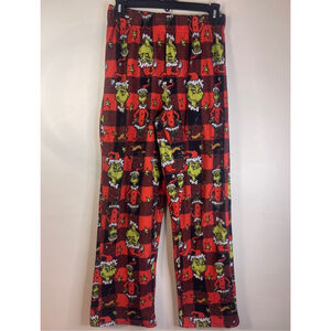 Women's Dr. Seuss Grinch Pajama Pants S Red Black Plaid #236